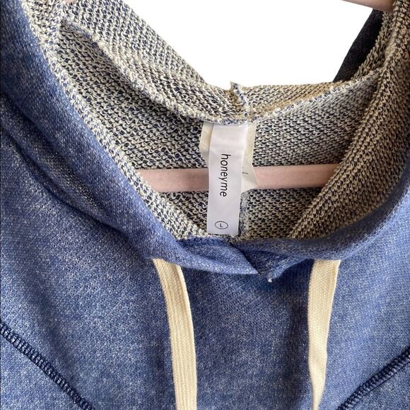 Honeyme Sz Lrg Heather Blue Oversized 3/4 Sleeve Hooded Sweatshirt - Picture 2 of 4